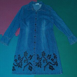 FADED GLORY Long Sleeve Denim Dress with Rhinestones